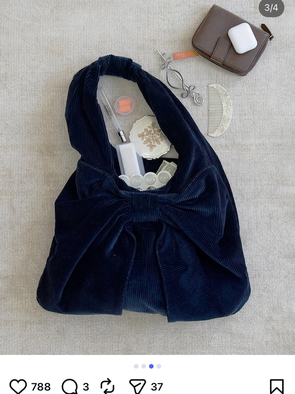 My Mum Made It - Bow Tote Bag - Navy Corduroy